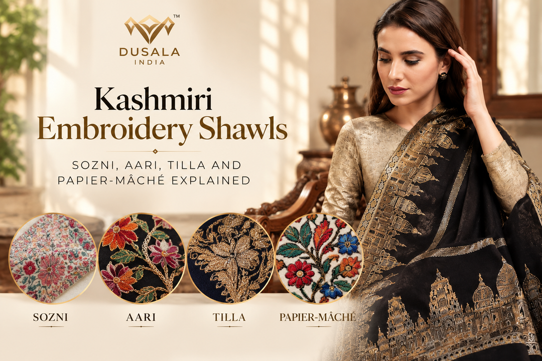 Kashmiri Embroidery Shawls: Sozni, Aari, Tilla and Papier-mâché Explained
