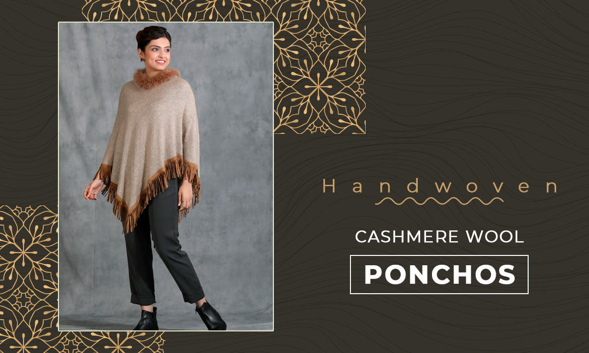 Stylish Handwoven Cashmere Wool Ponchos for Women