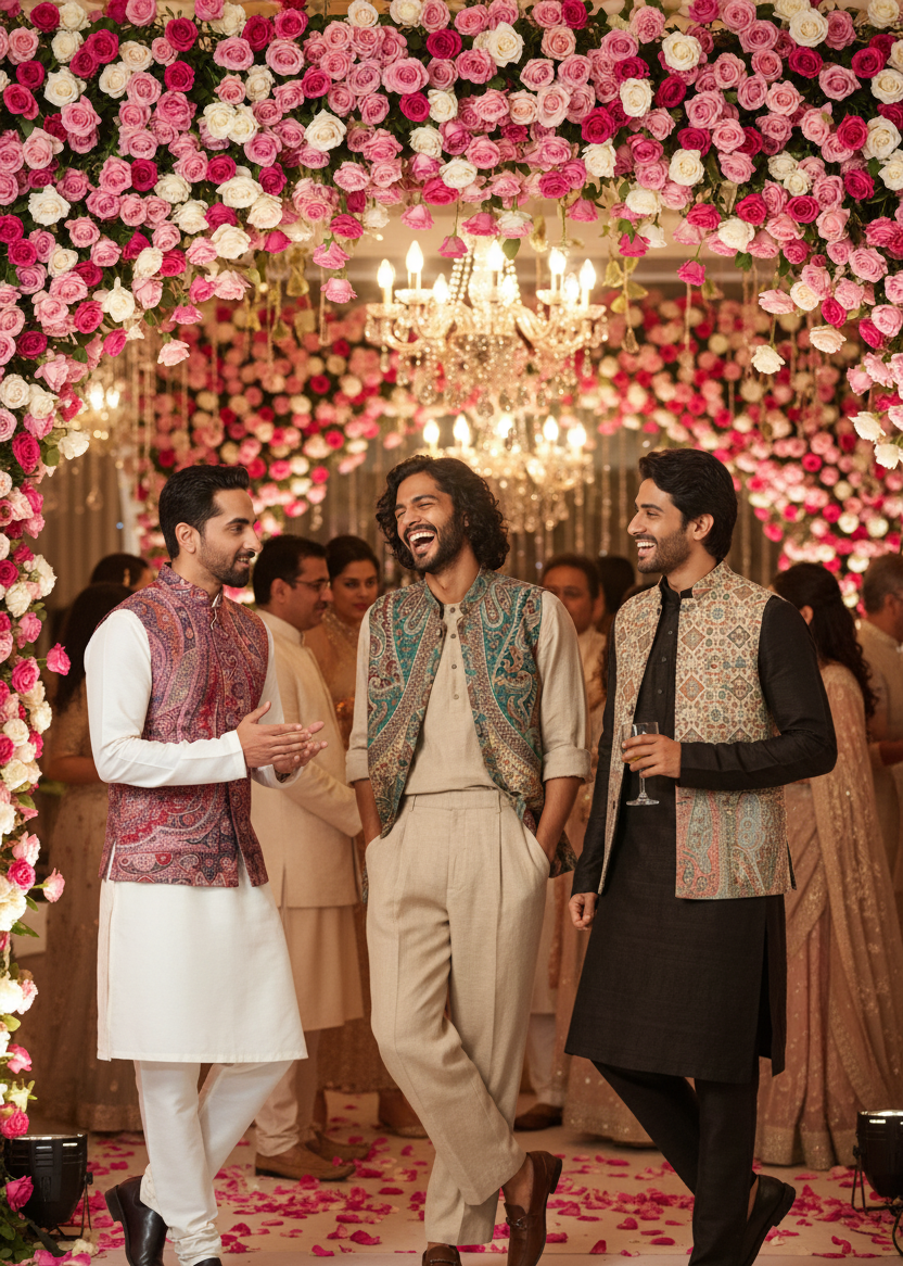 modern kurta pajama with jacket for wedding