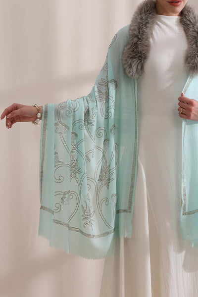 Emma Collared Fur with Floral Stone Work Stole