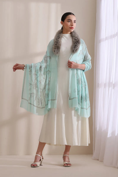 Emma Collared Fur with Floral Stone Work Stole