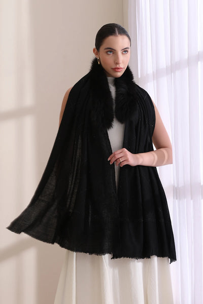 Mia Collared Fur with All Over Criss Cross Stone Work Stole