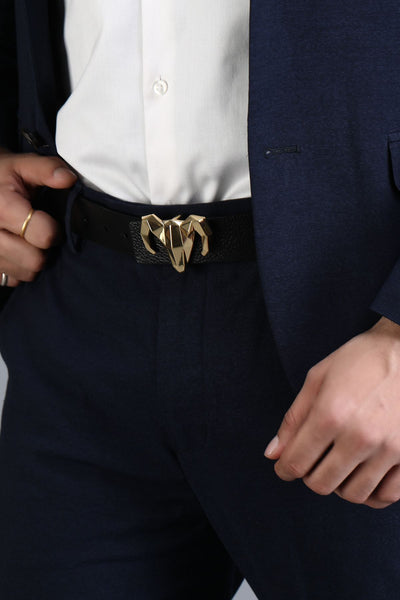 -  Italian Leather Ram Buckle Reversible Belt – Gold and Black