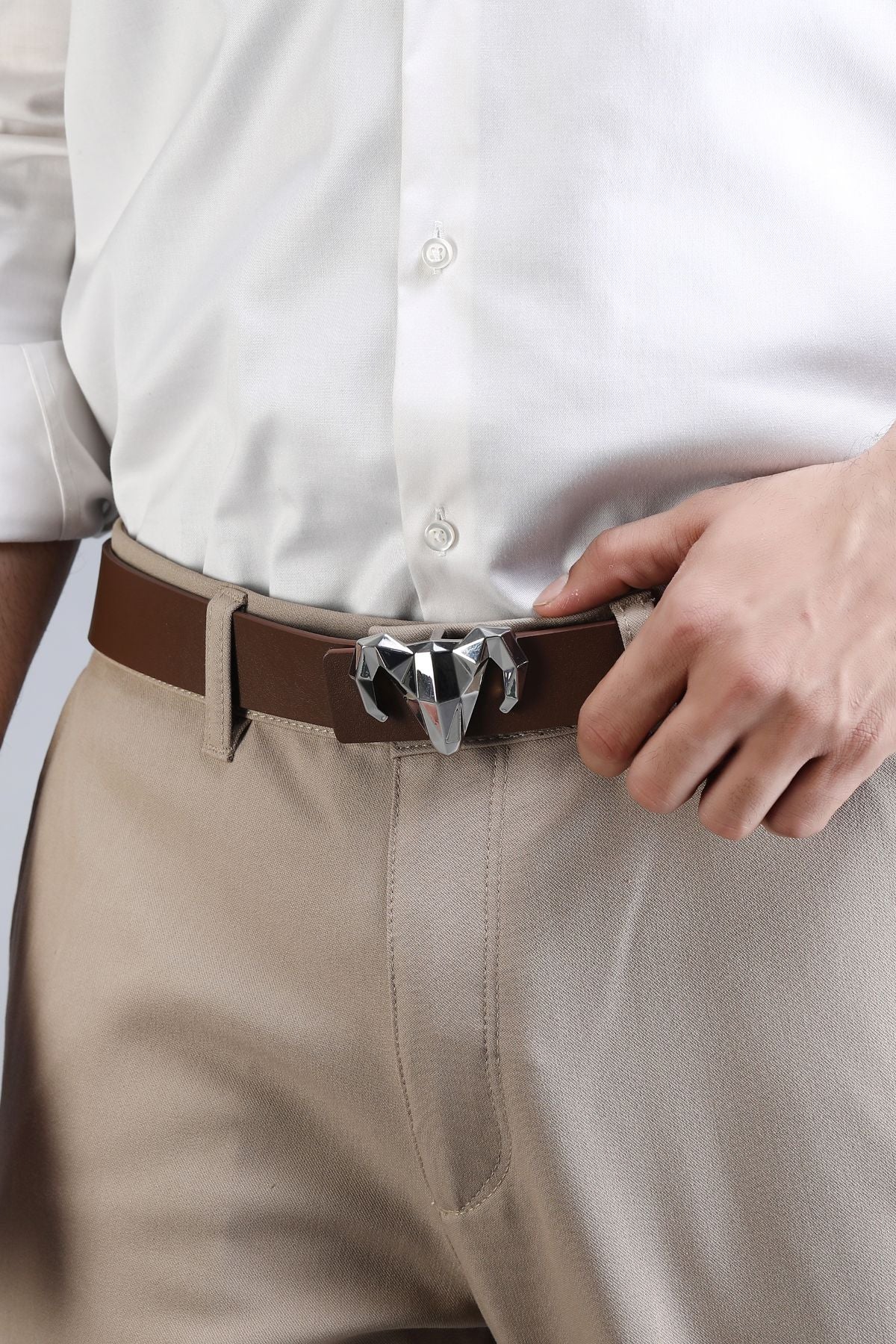 -  Italian Leather Ram Buckle Reversible Belt – Black and Brown