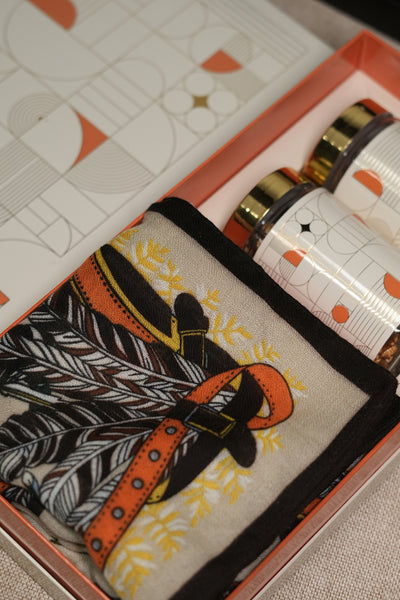 Coffee & Chocolate Gift Box with Modern Belt-Design Stole – All-Season Luxury Hamper