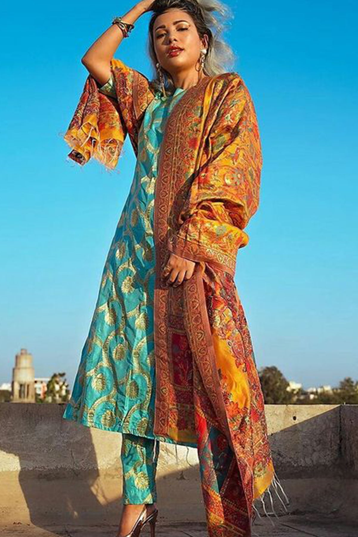 Nilu Yuleena Thapa In Cashmere Multicolor Kani Weave Shawl