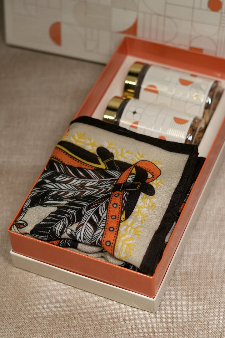 Gift Box with Modern Belt-Design Stole – All-Season Luxury Hamper