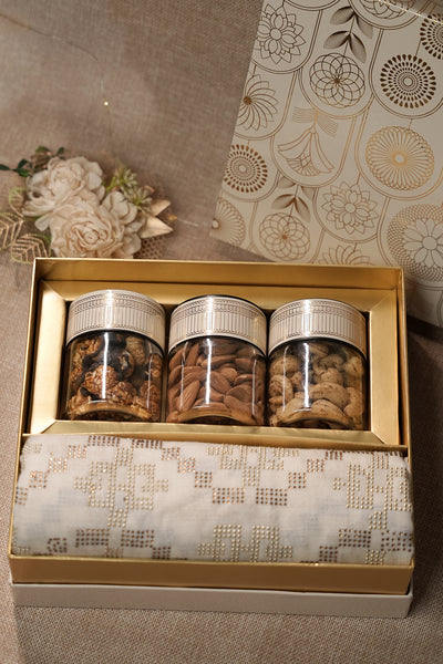 White & Gold Swarovski Pashmina Gift Box with Savories – Luxury Diwali, Wedding & Festive Hamper