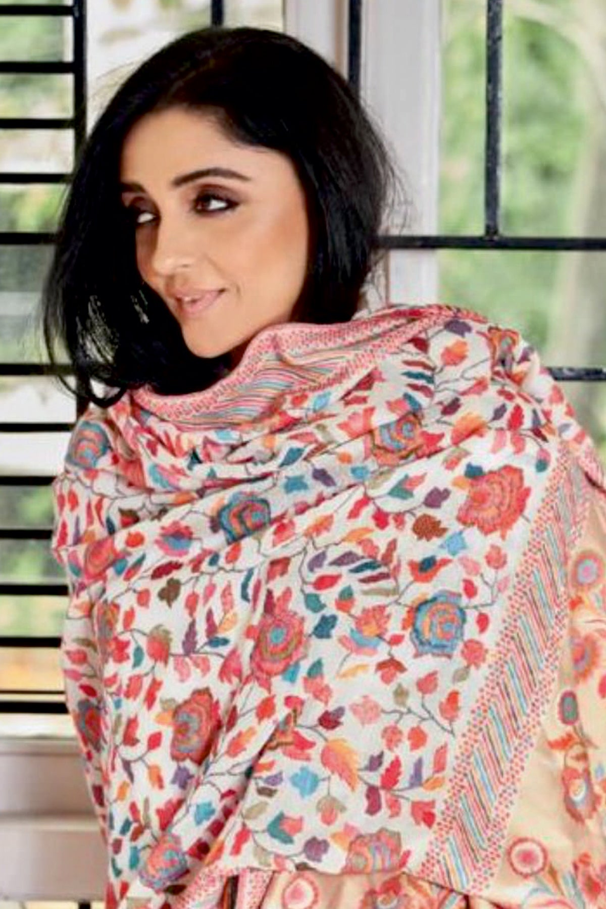 -  Ami Patel In Cashmere White Kani Weave Shawl