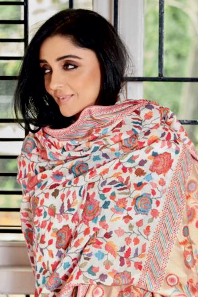 -  Ami Patel In Cashmere White Kani Weave Shawl