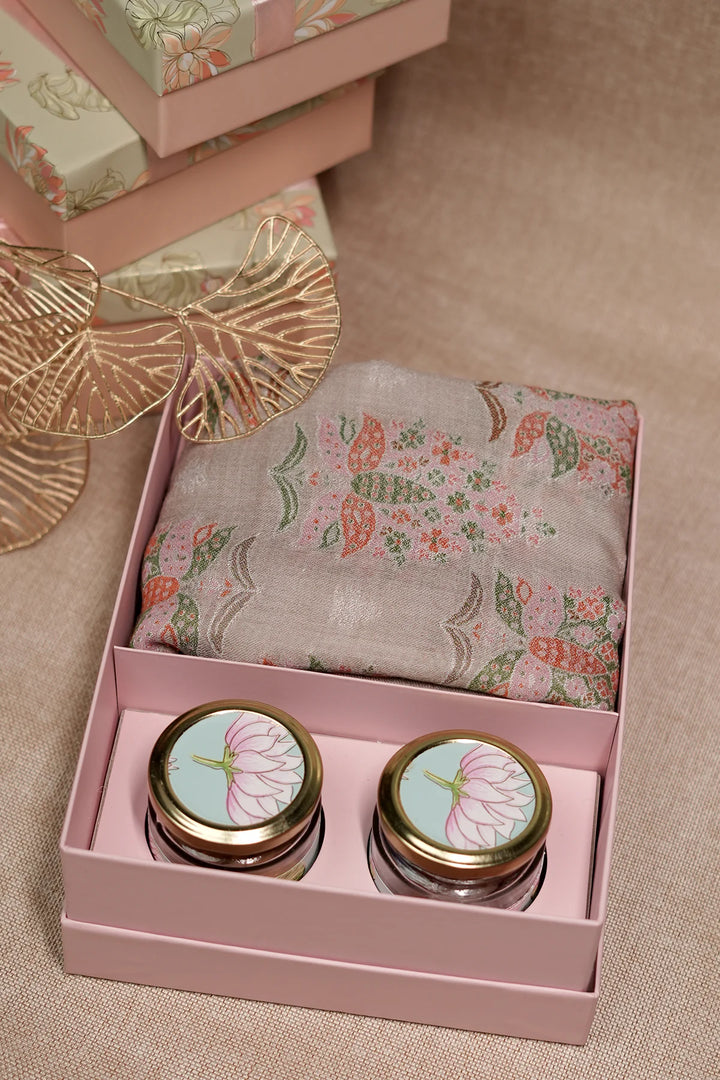 Beige Lotus Pashmina – Luxury Diwali, Wedding &amp; Festive Gift Box Hamper
