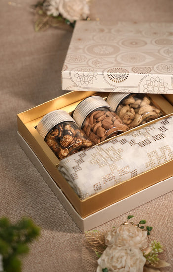 White & Gold Swarovski Pashmina  – Luxury Diwali, Wedding & Festive Gift Box Hamper