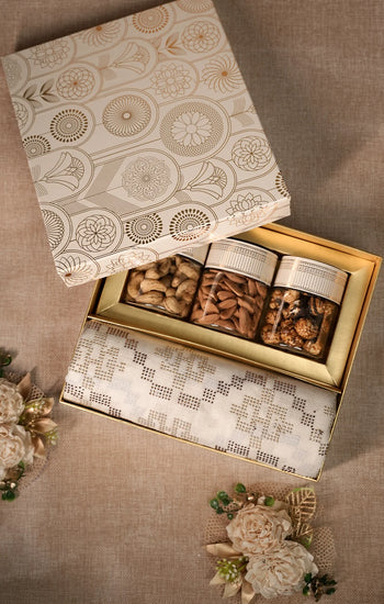 White & Gold Swarovski Pashmina  – Luxury Diwali, Wedding & Festive Gift Box Hamper