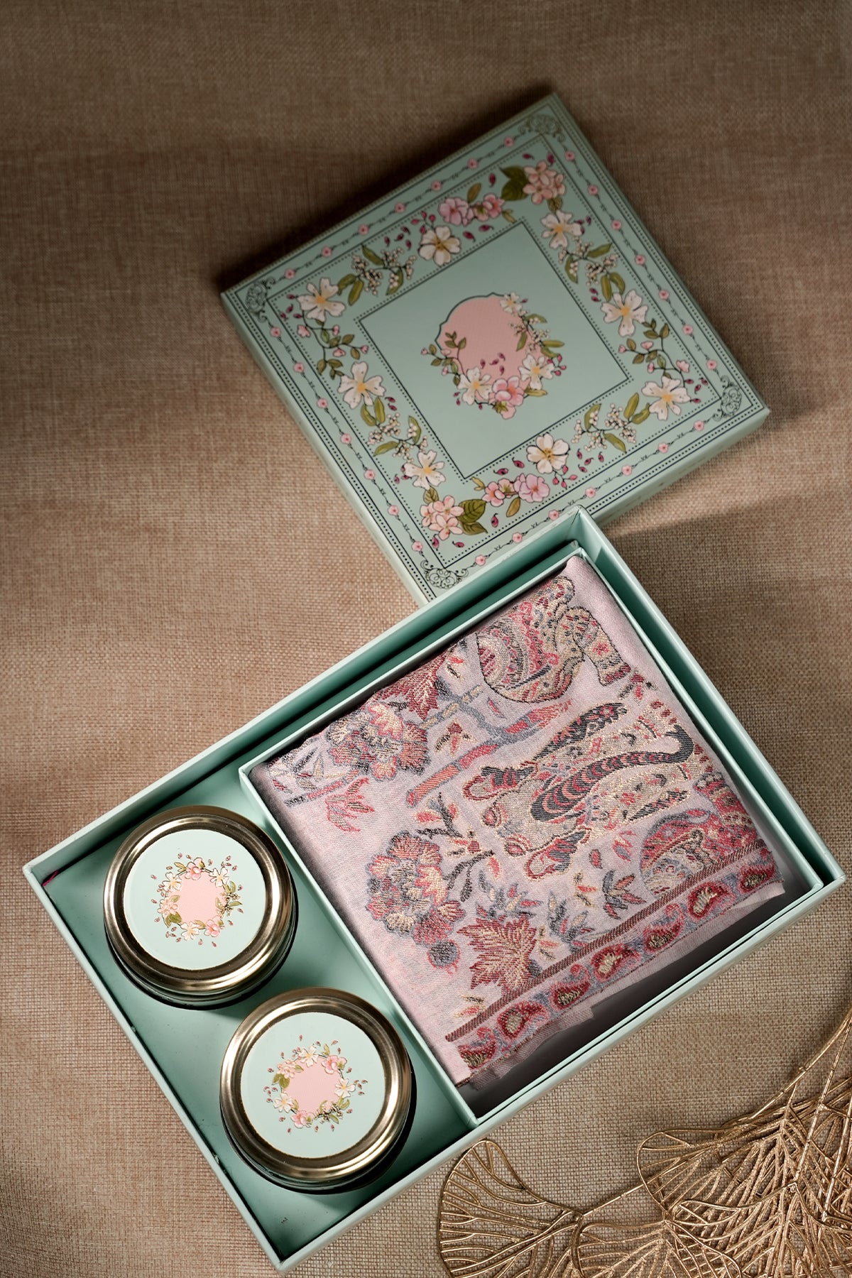 Turquoise Luxury Gift Box with Pashmina Blend Shawl & Dry Fruits