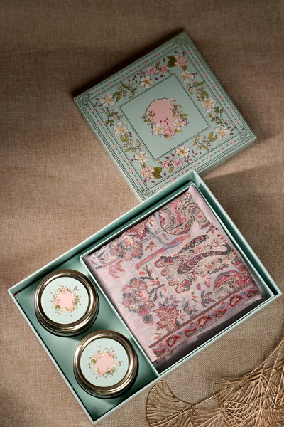 Turquoise Luxury Gift Box with Pashmina Blend Shawl & Dry Fruits