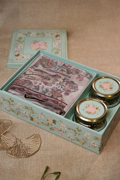Turquoise Luxury Gift Box with Pashmina Blend Shawl & Dry Fruits