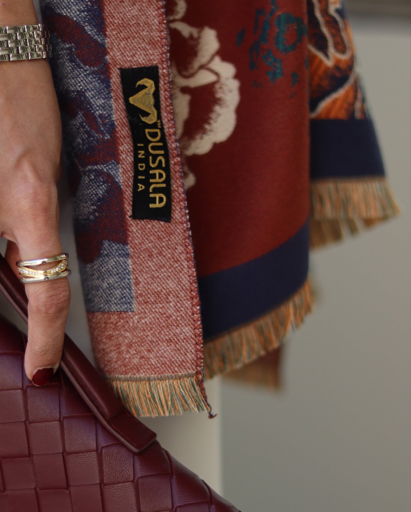 -  Nikki Madhani in our Chica Maroon Stole