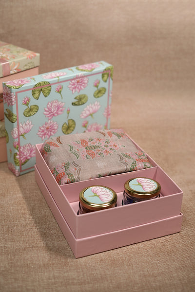 Beige Lotus Pashmina Gift Box with Savories – Luxury Diwali, Wedding & Festive Return Hamper