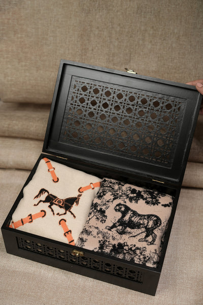Wooden Gift Box with His & Her Stoles – Luxury Anniversary, Wedding & Return Gift