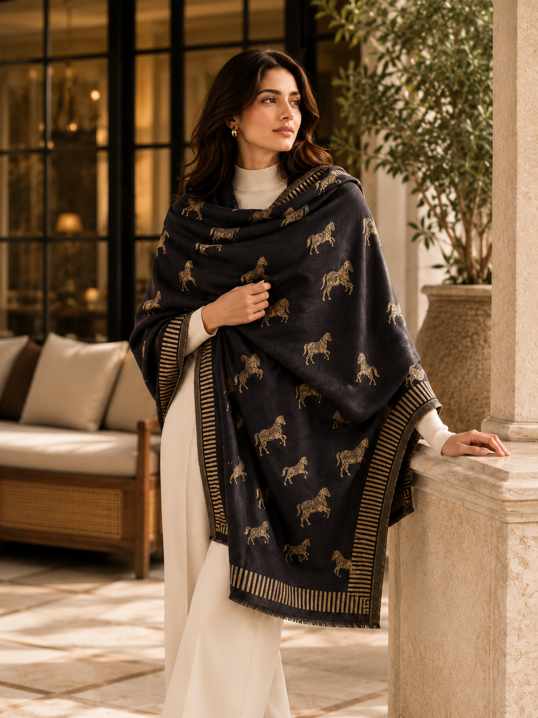 Noorani Gift Box: Reversible Zari Stole Gift Set with Candle and kahwa