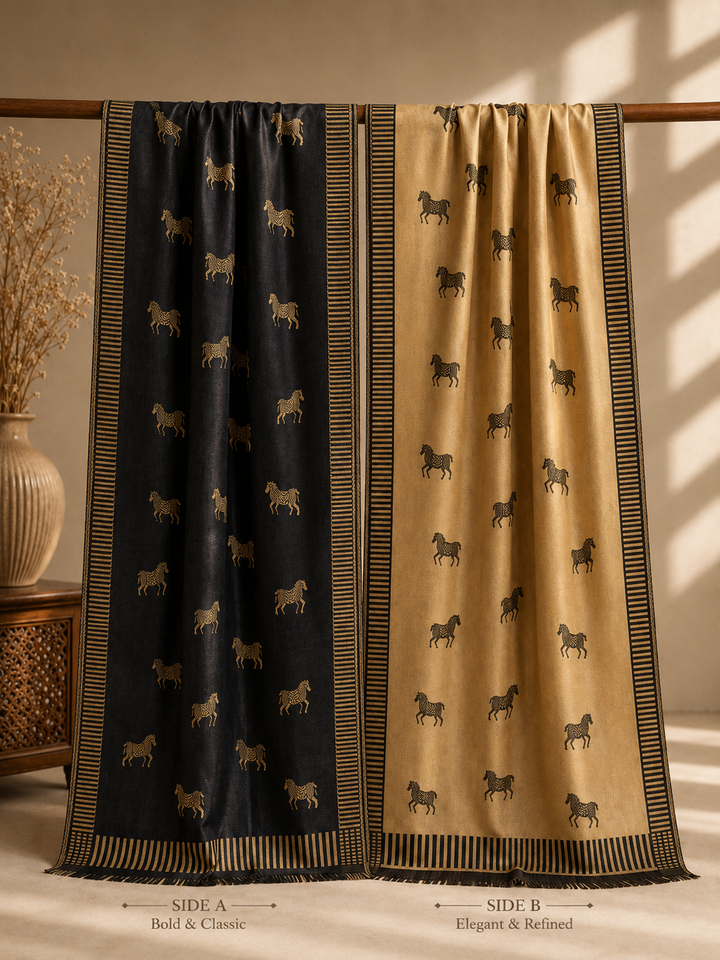 Noorani Gift Box: Reversible Zari Stole Gift Set with Candle and kahwa