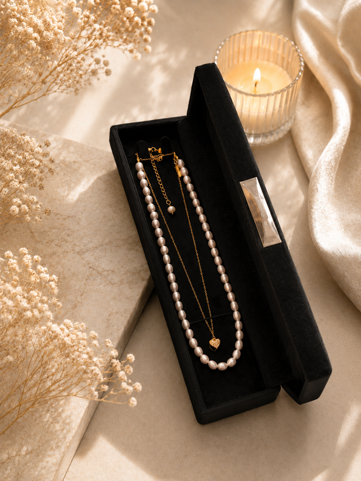 The Amara Gold-Plated Pearl Necklace Gift Box