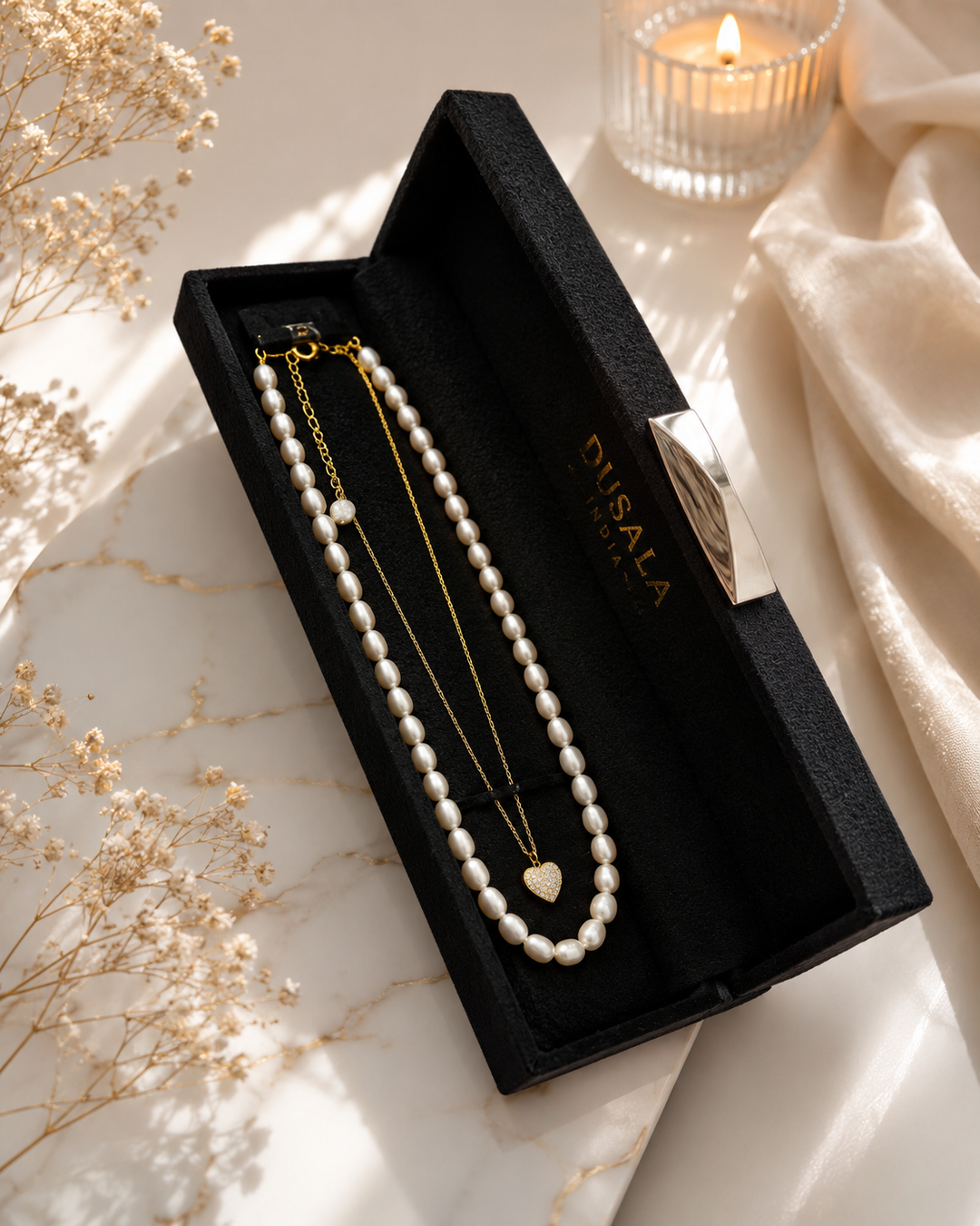 The Amara Gold-Plated Pearl Necklace Gift Box