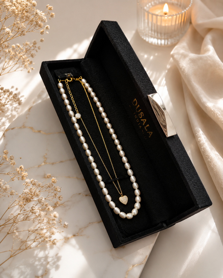The Amara Gold-Plated Pearl Necklace Gift Box