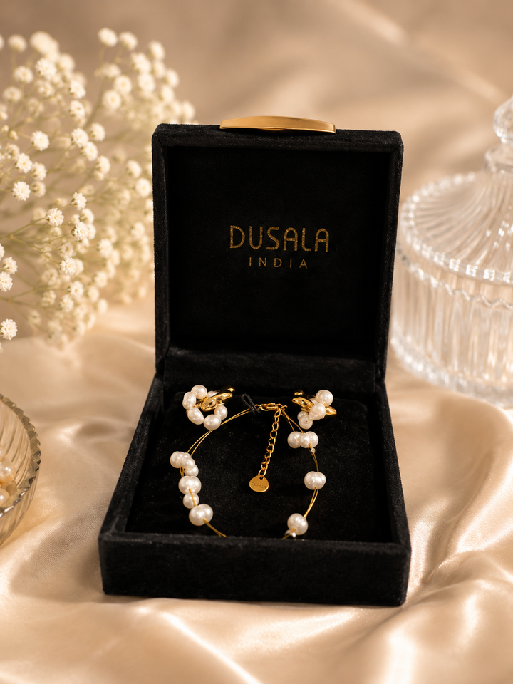 The Celeste Pearl Gold-Plated Bracelet &amp; Earrings Set