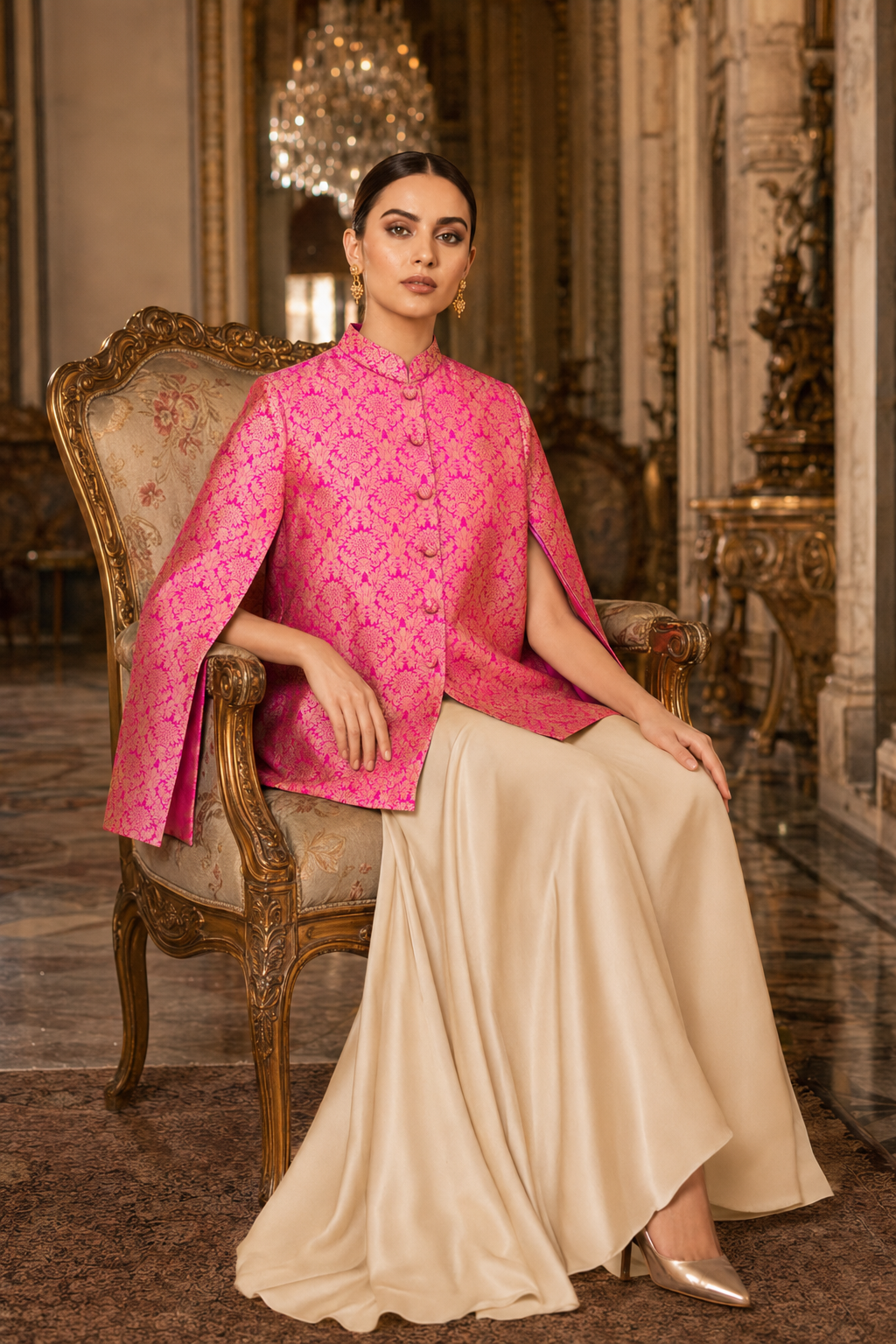 Jodha  Banarasi Cape Jacket with Floral Weave