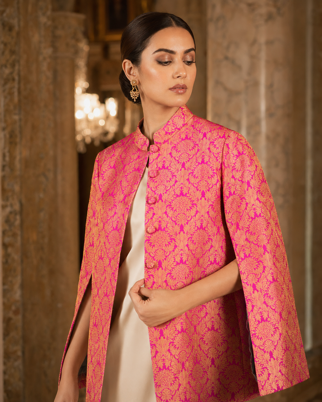 Jodha  Banarasi Cape Jacket with Floral Weave