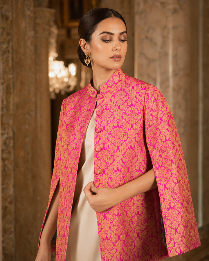 Jodha  Banarasi Cape Jacket with Floral Weave