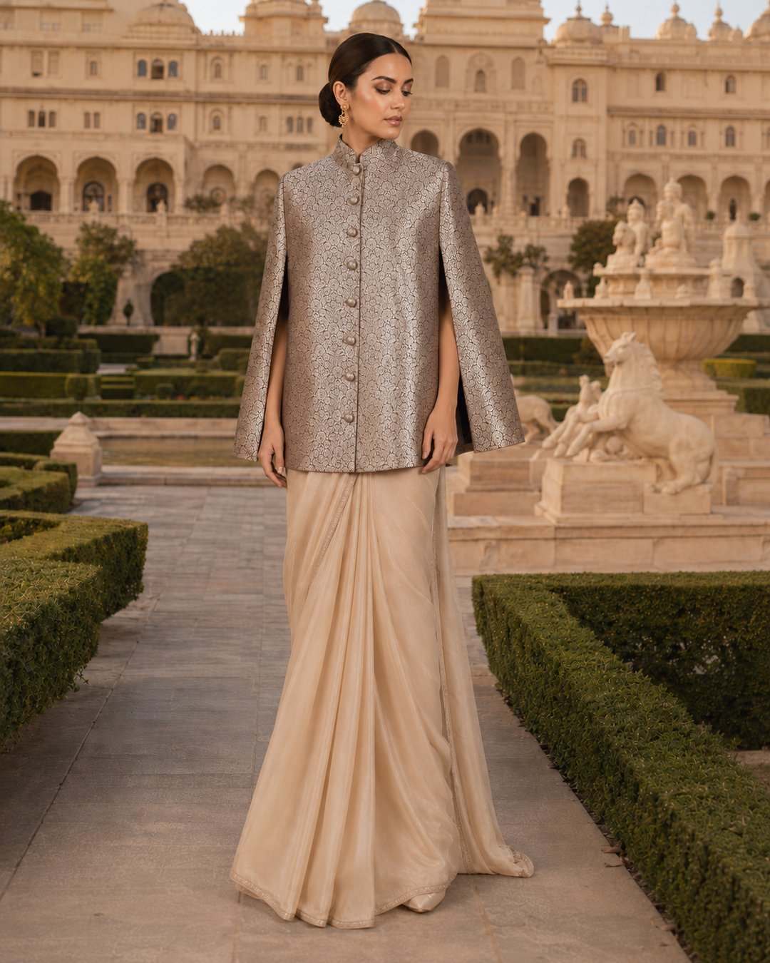 Ahilya Banarasi Cape Jacket with Floral Weave
