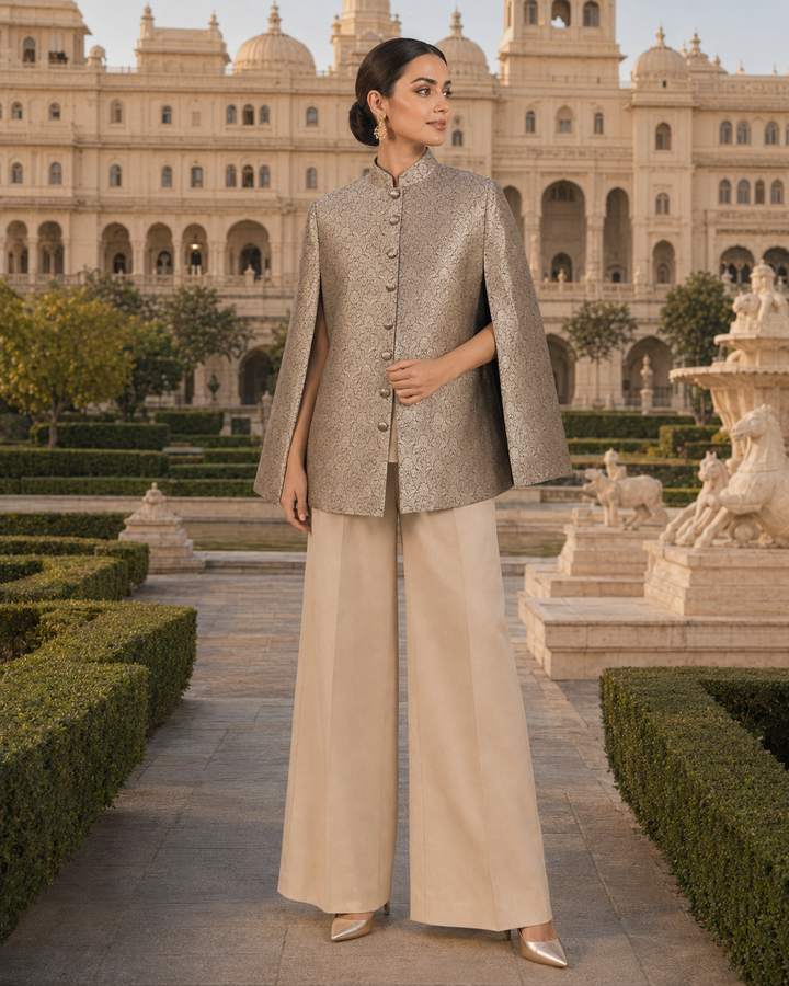 Ahilya Banarasi Cape Jacket with Floral Weave