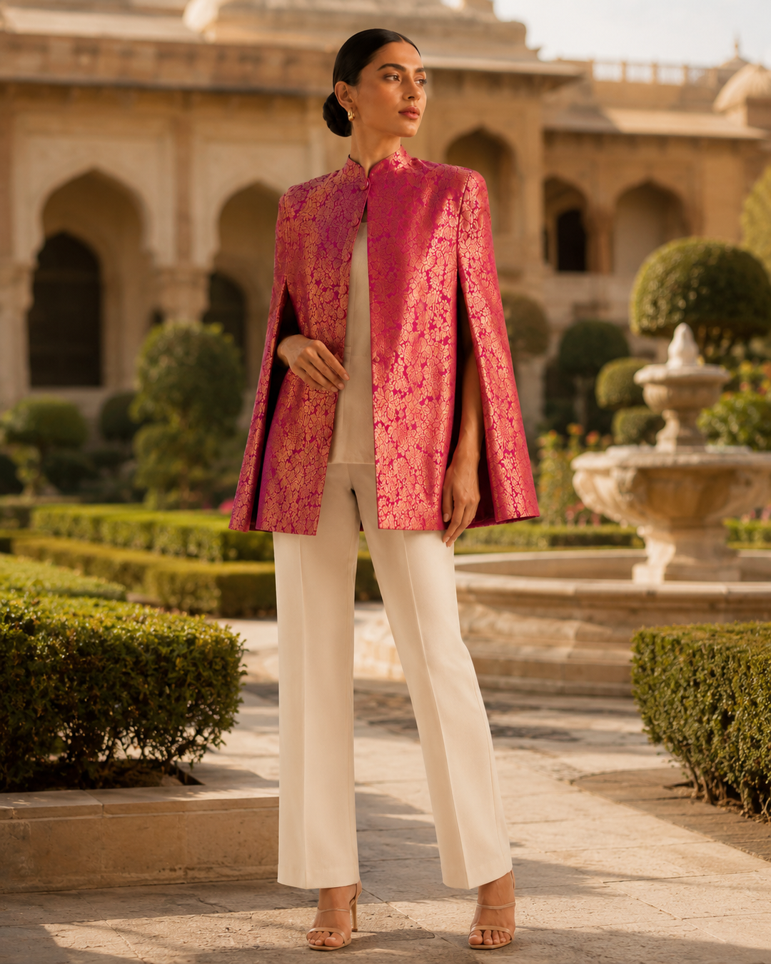 Mira Banarasi Cape Jacket with Floral Weave