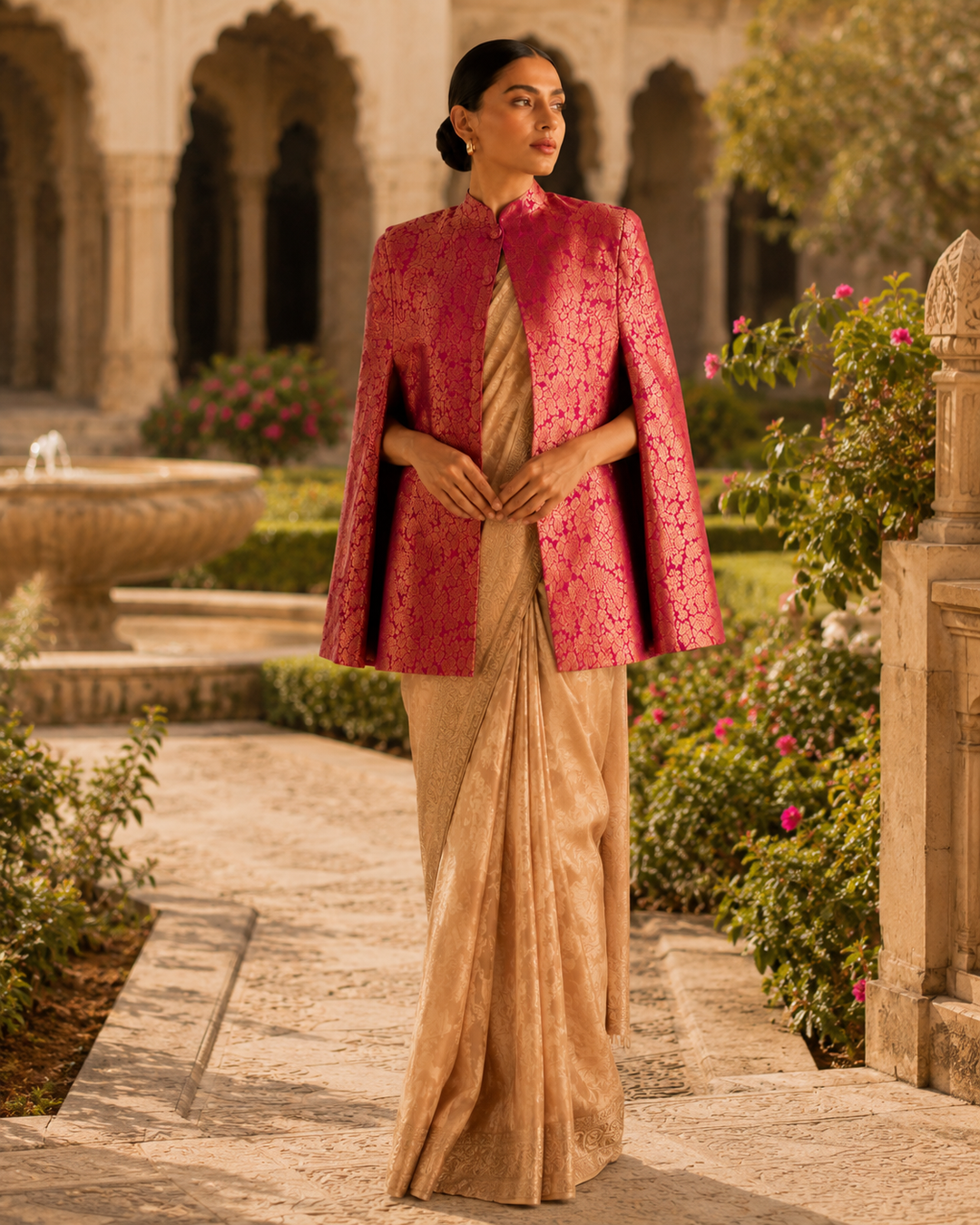 Mira Banarasi Cape Jacket with Floral Weave