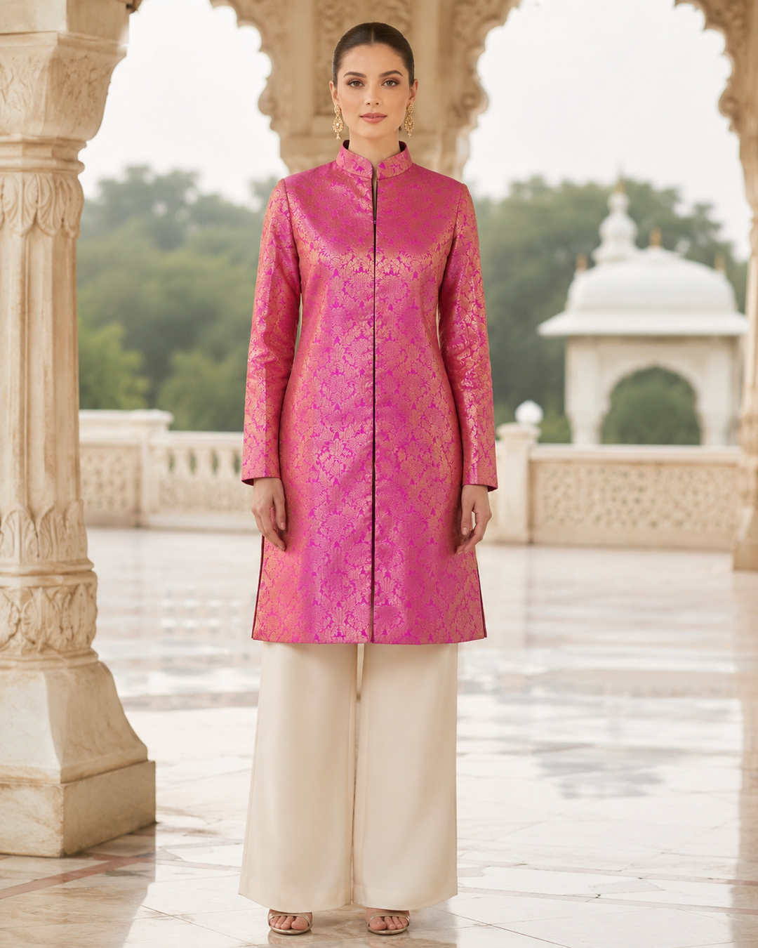 Jodha Banarasi Long Jacket with Floral Weave