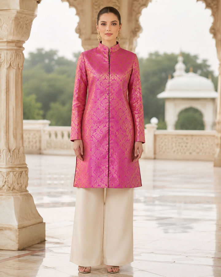 Jodha Banarasi Long Jacket with Floral Weave