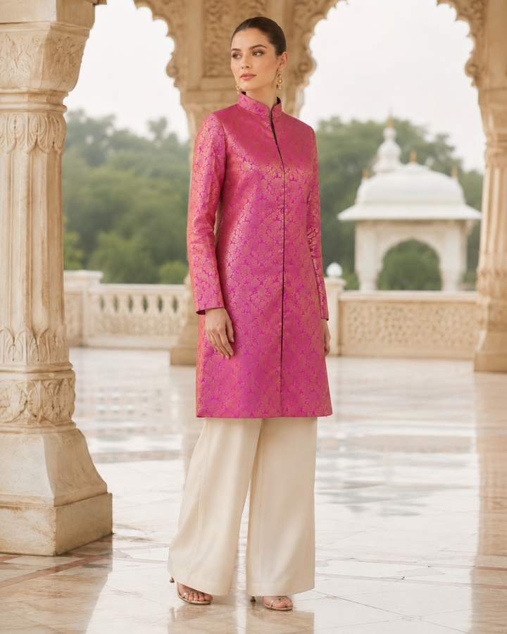Jodha Banarasi Long Jacket with Floral Weave