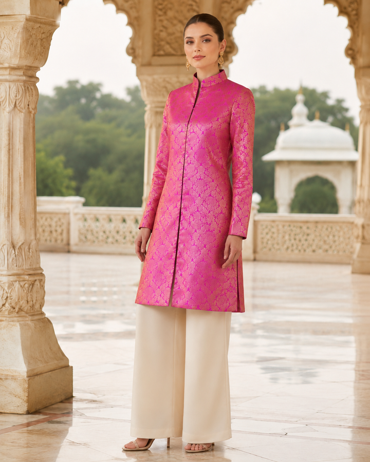 Jodha Banarasi Long Jacket with Floral Weave