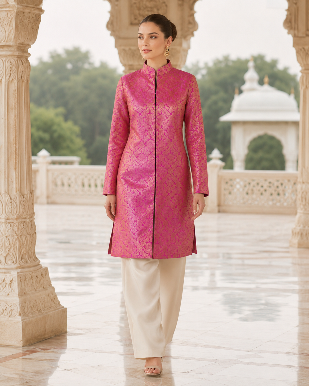 Jodha Banarasi Long Jacket with Floral Weave
