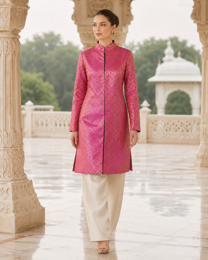 Jodha Banarasi Long Jacket with Floral Weave