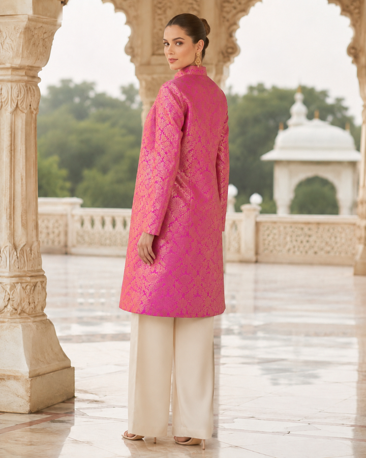 Jodha Banarasi Long Jacket with Floral Weave