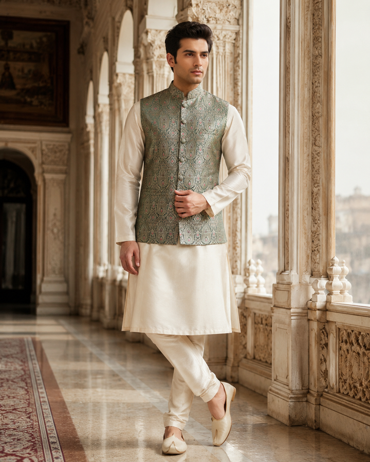 Ashoka Banarasi Men’s Waistcoat with Paisley Weave