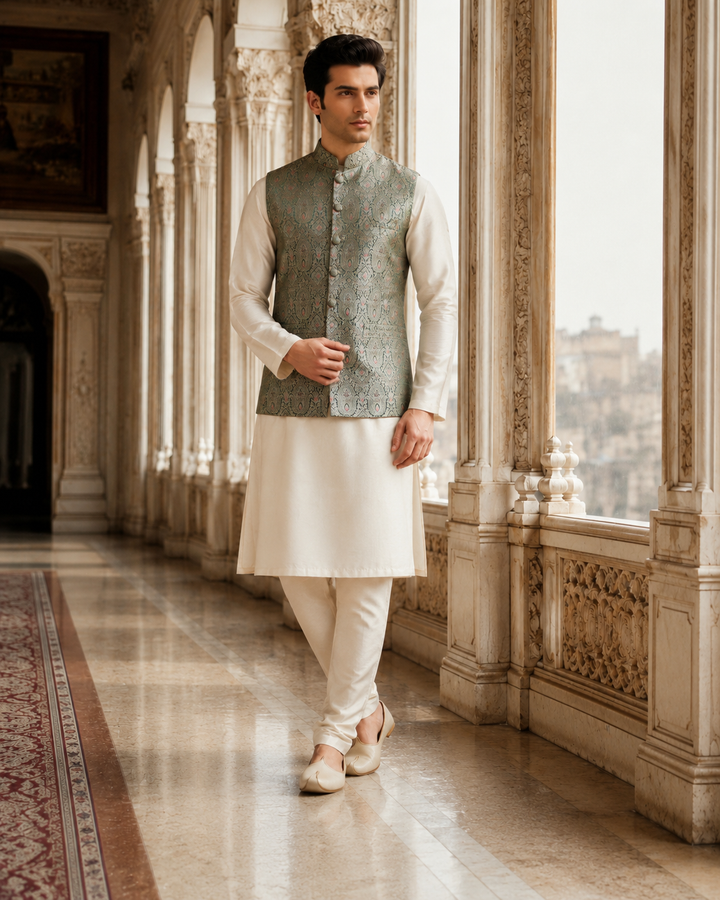 Ashoka Banarasi Men’s Waistcoat with Paisley Weave