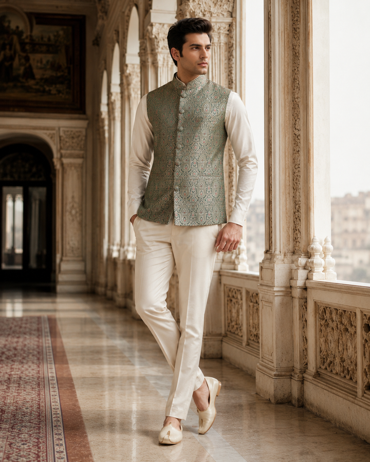 Ashoka Banarasi Men’s Waistcoat with Paisley Weave