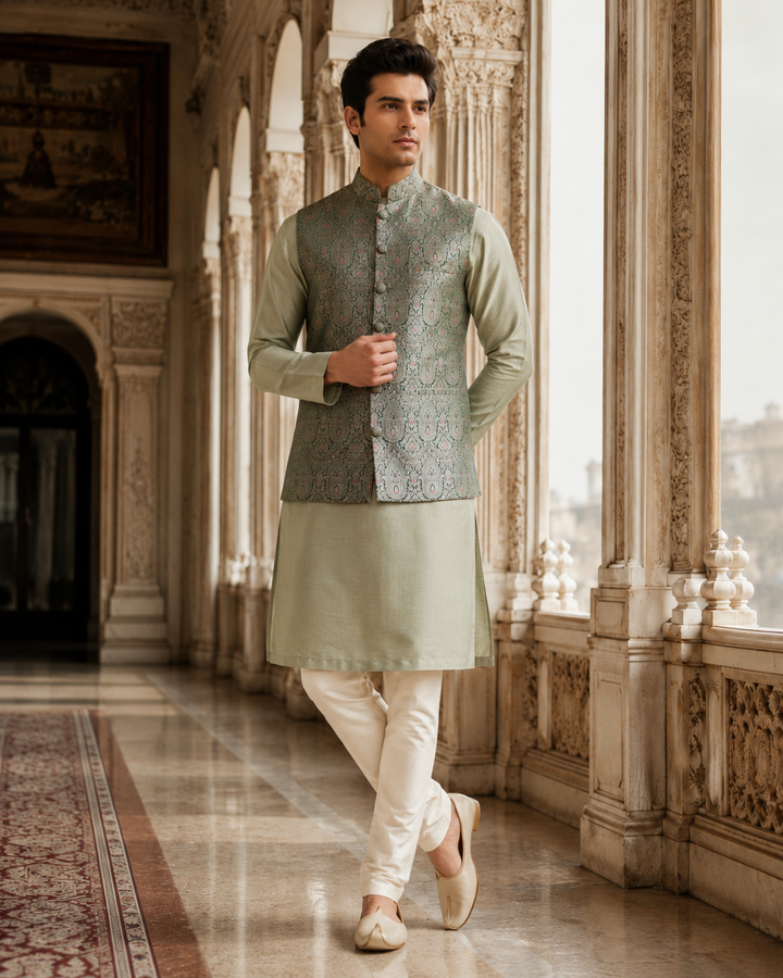 Ashoka Banarasi Men’s Waistcoat with Paisley Weave