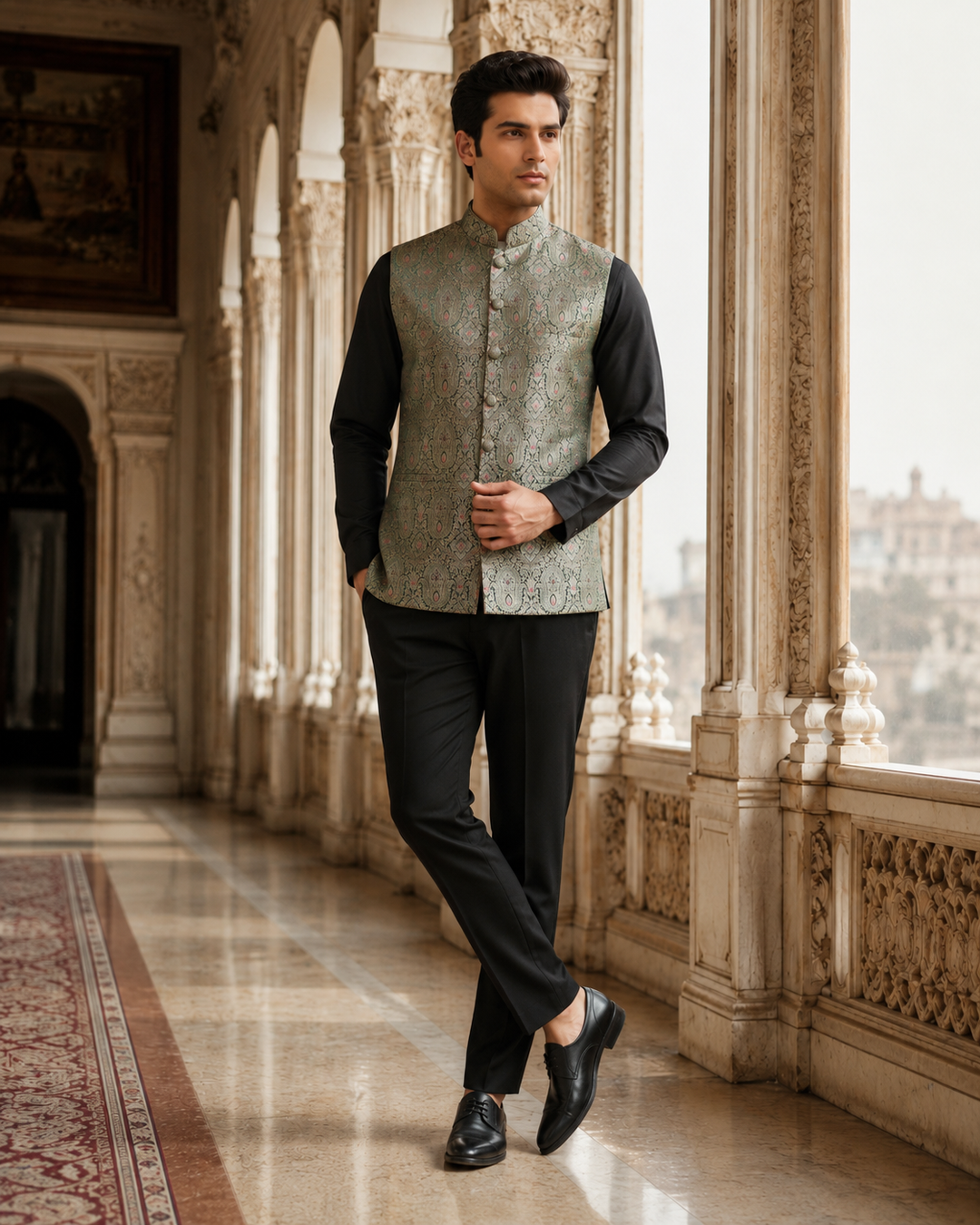 Ashoka Banarasi Men’s Waistcoat with Paisley Weave