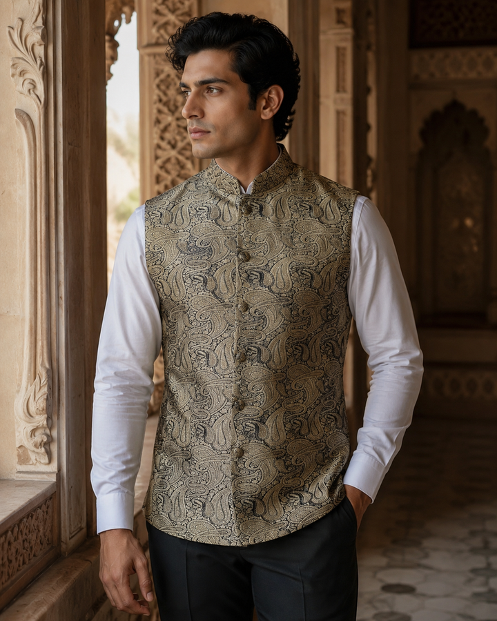 Salim Banarasi Men’s Waistcoat with Paisley Weave