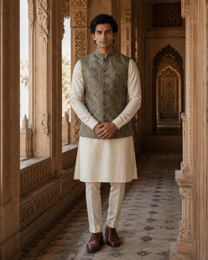 Salim Banarasi Men’s Waistcoat with Paisley Weave